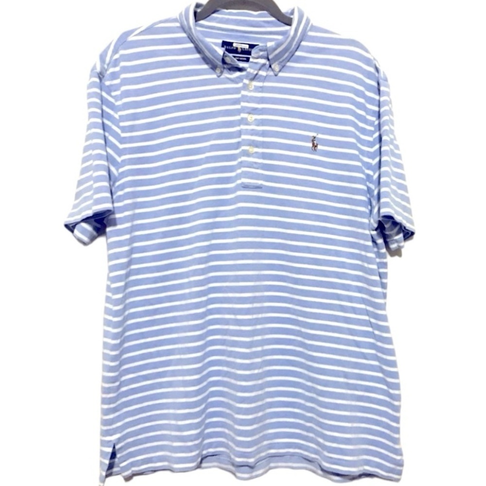 Ralph Lauren Light Blue White Stripes Knit Cotton Oxford